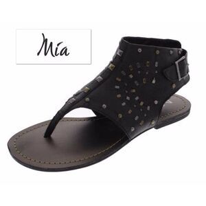 NWT in Box Mia Sz 5.5 Egipcian / Gladiator Women Black Leather Sandals